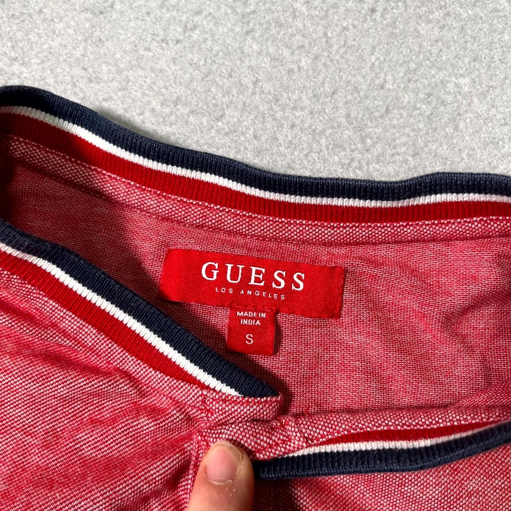 Guess Los Angeles Henley Shirt Men Small Pink Embroidered Logo Short Sleeve Golf - Picture 4 of 7